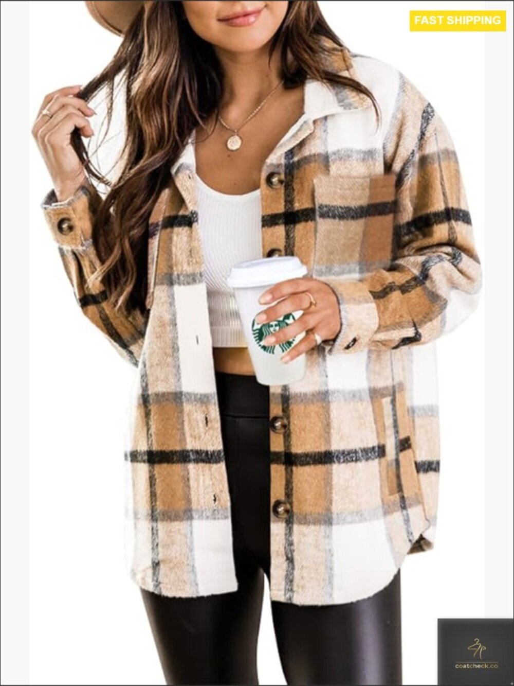 Oversized Plaid Shacket Jacket Button Down Flannel Long Sleeve Chic Casual